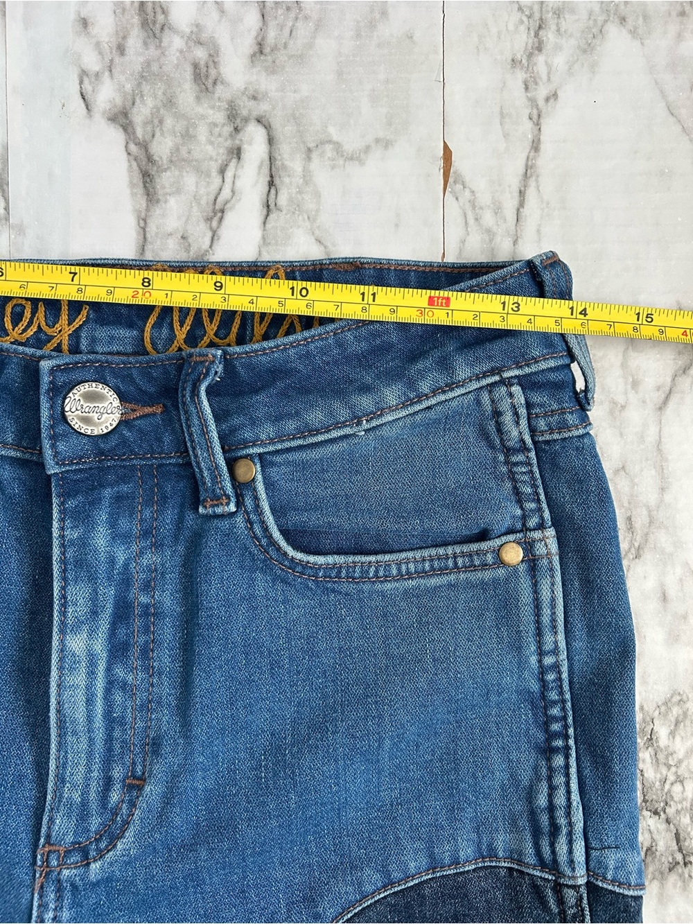 Two-Tone Flared Women's Jeans - Blue - Picture 11 of 13